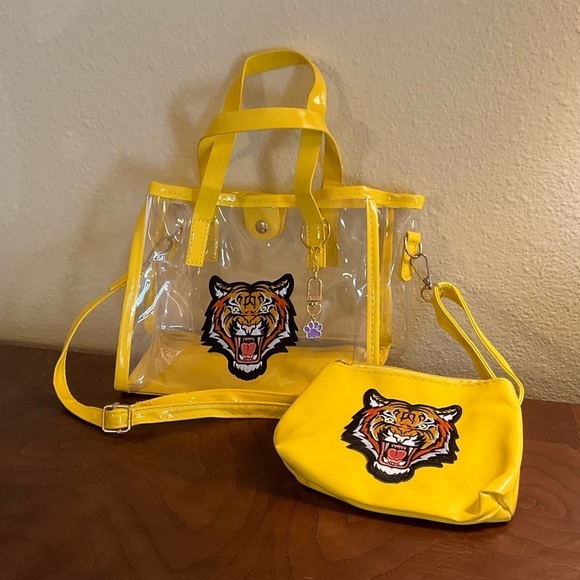 Handbags - LSU TIGERS Clear Crossbody Bag Purse With Matching Coin Purse.
